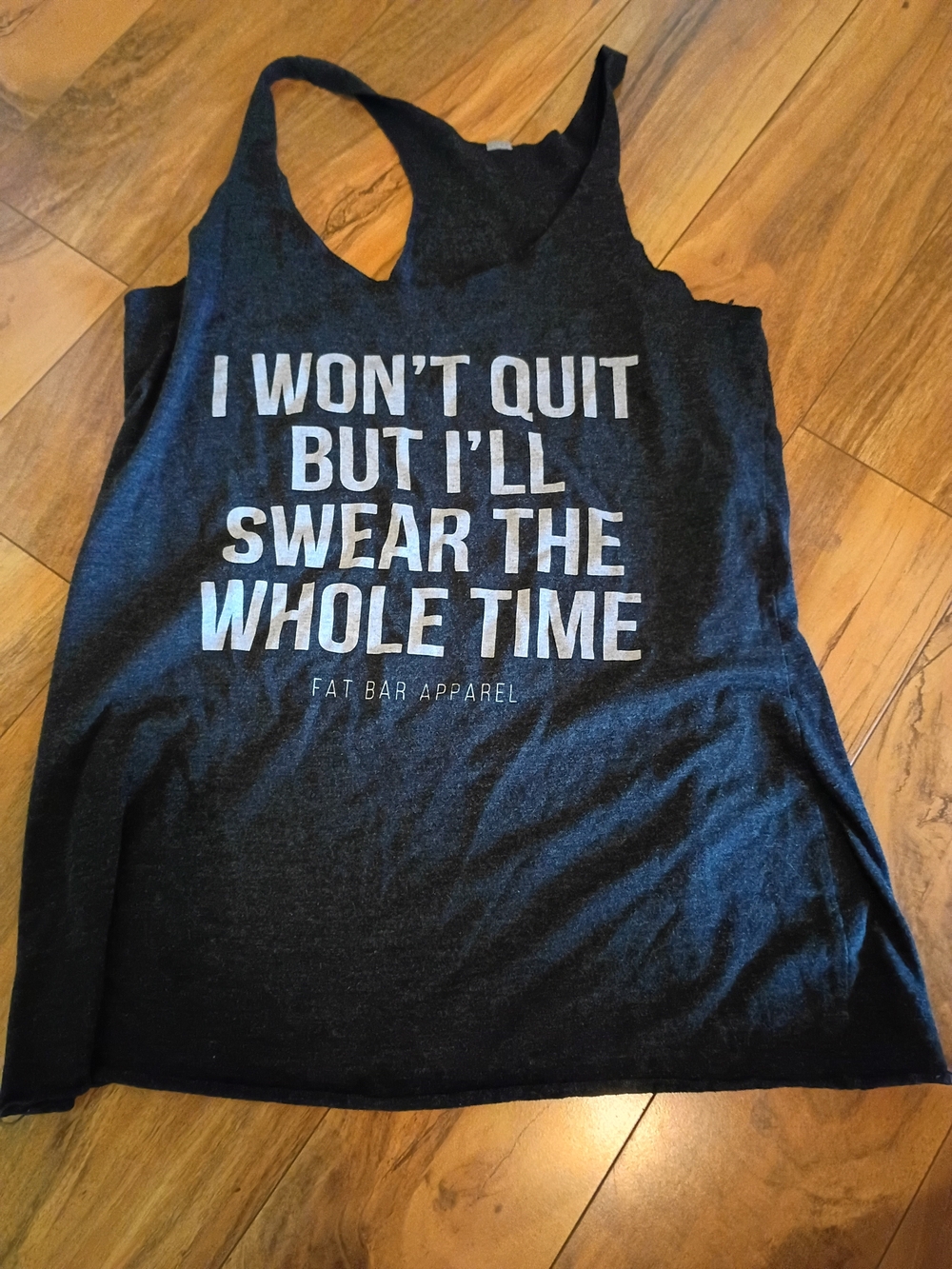 Fat Bar Apparel Women's Dark Gray Racerback Tank Top 'I Won't Quit' Size M